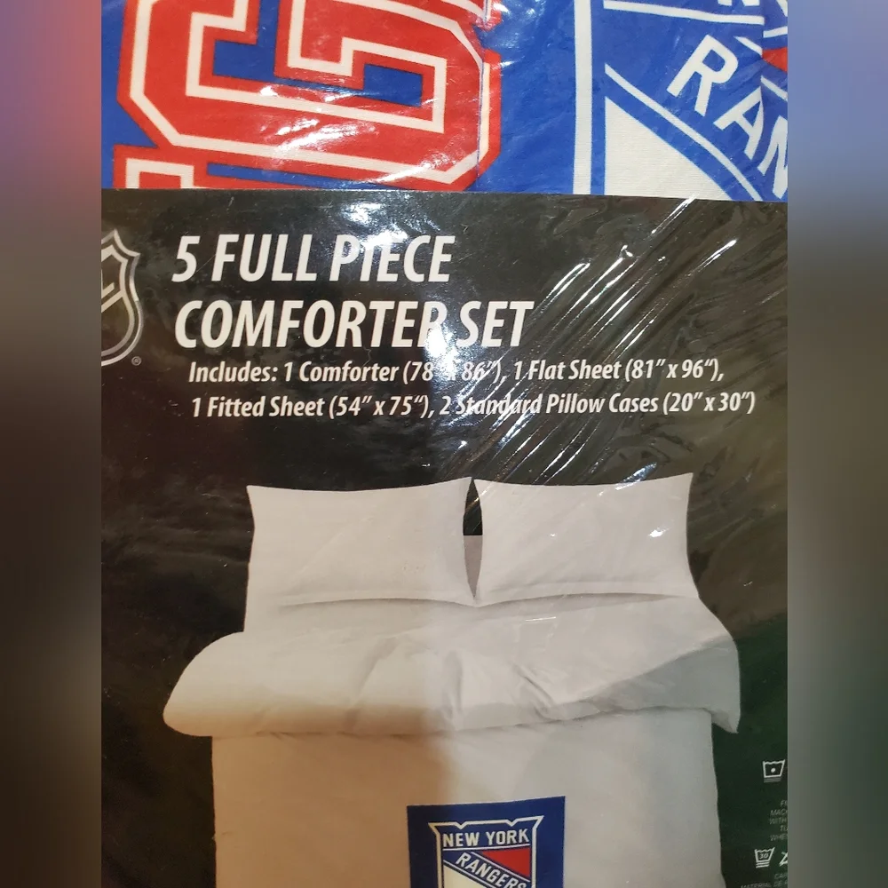 New York Rangers FOCO Full Sz Blue Comforter Set w/sheets & Cases NWT